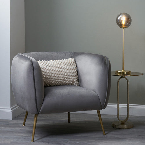 Lucca Armchair Dove Grey Velvet and Metal