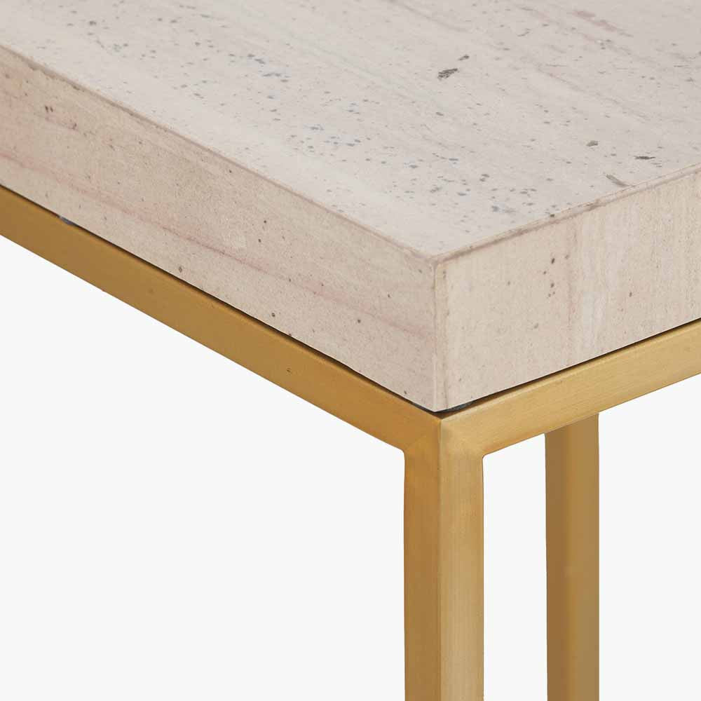 Madison Beige Granite and Burnished Gold Metal Square Side Table
